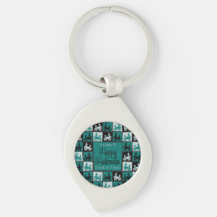 Halloween haunted house mosaic key ring