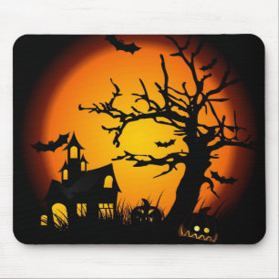Halloween haunted house mouse mat