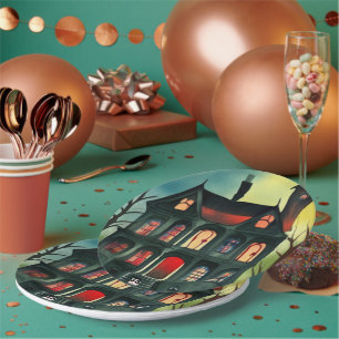 Halloween Haunted House Paper Plate