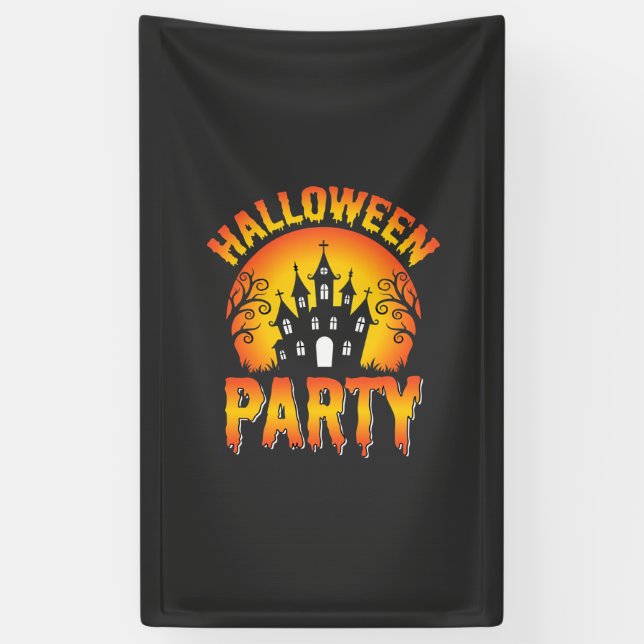 Halloween Haunted House Party Vector Banner (Vertical)