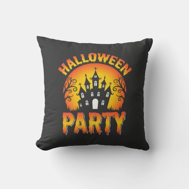 Halloween Haunted House Party Vector Cushion (Front)