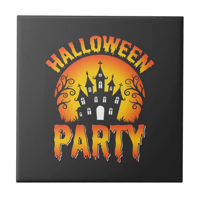 Halloween Haunted House Party Vector Tile (Front)