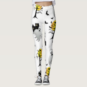Halloween Haunted House pattern leggings