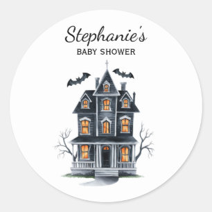 Halloween Haunted House Pumpkin & baby shower Classic Round Sticker