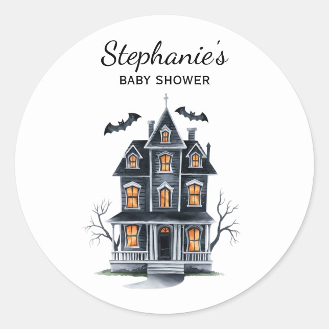 Halloween Haunted House Pumpkin & baby shower      Classic Round Sticker (Front)