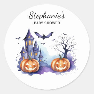 Halloween Haunted House Pumpkin & baby shower Classic Round Sticker