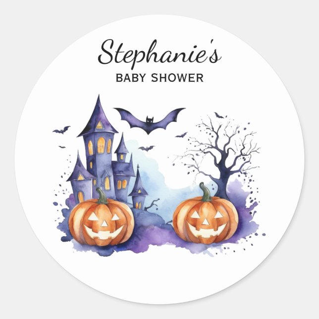 Halloween Haunted House Pumpkin & baby shower      Classic Round Sticker (Front)
