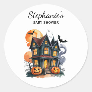 Halloween Haunted House Pumpkin & baby shower Classic Round Sticker