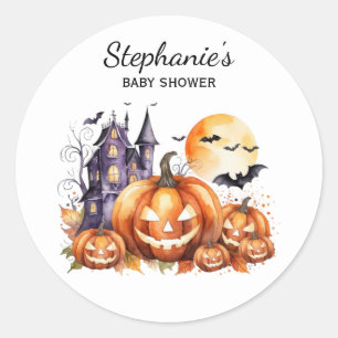 Halloween Haunted House Pumpkin & baby shower Classic Round Sticker
