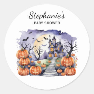 Halloween Haunted House Pumpkin & baby shower Classic Round Sticker