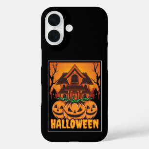 Halloween Haunted House Pumpkin Illustration iPhone 16 Case
