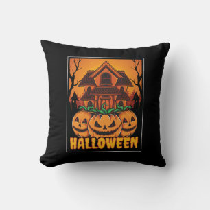 Halloween Haunted House Pumpkin Illustration Cushion