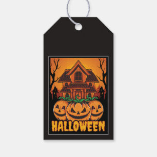 Halloween Haunted House Pumpkin Illustration Gift Tags