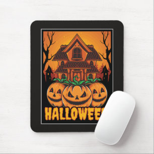 Halloween Haunted House Pumpkin Illustration Mouse Mat