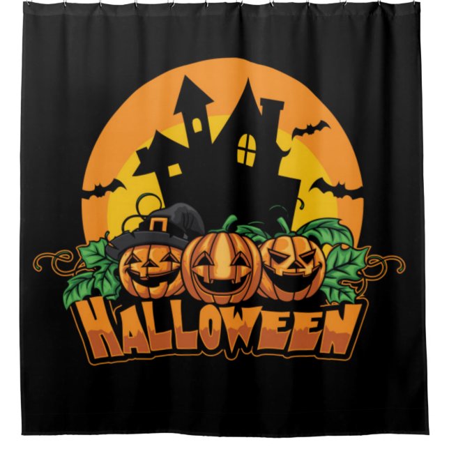 Halloween Haunted House Pumpkins Shower Curtain (Front)