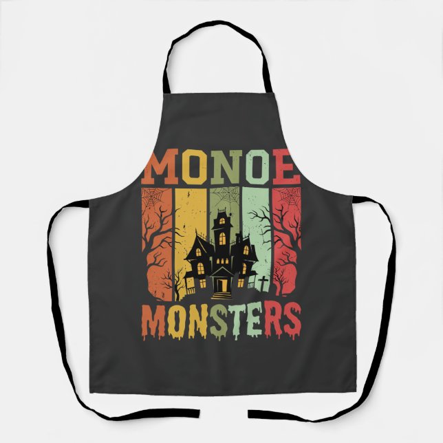 Halloween Haunted House Retro Monsters Apron (Front)