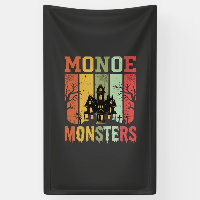 Halloween Haunted House Retro Monsters Banner (Vertical)