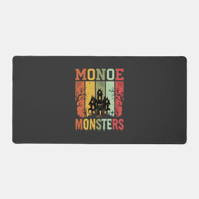 Halloween Haunted House Retro Monsters Desk Mat (Front)