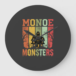 Halloween Haunted House Retro Monsters Large Clock