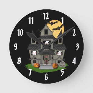 Halloween Haunted House Round Clock