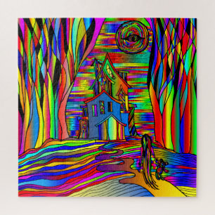 Halloween Haunted House Scary Abstract Colourful Jigsaw Puzzle