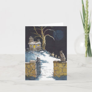 Halloween Haunted House Scary Cat Card