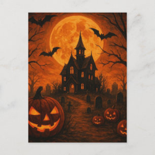 Halloween Haunted House Scary Night Pumpkin Postcard