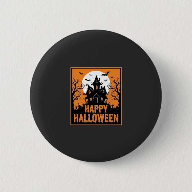 Halloween Haunted House Silhouette Vector Design_1 6 Cm Round Badge (Front)