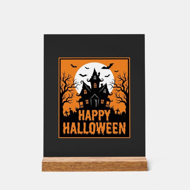 Halloween Haunted House Silhouette Vector Design_1 Acrylic Sign (Front)