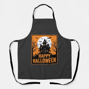 Halloween Haunted House Silhouette Vector Design_1 Apron