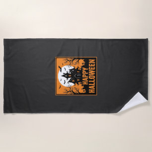 Halloween Haunted House Silhouette Vector Design_1 Beach Towel