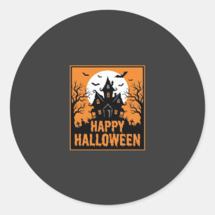 Halloween Haunted House Silhouette Vector Design_1 Classic Round Sticker