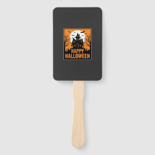 Halloween Haunted House Silhouette Vector Design_1 Hand Fan