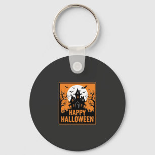 Halloween Haunted House Silhouette Vector Design_1 Key Ring