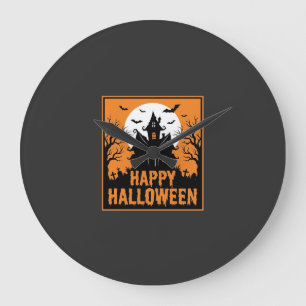Halloween Haunted House Silhouette Vector Design_1 Large Clock