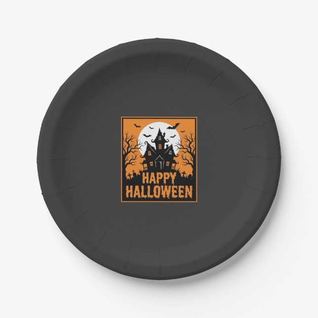 Halloween Haunted House Silhouette Vector Design_1 Paper Plate (Front)