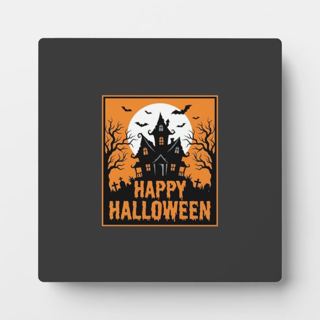 Halloween Haunted House Silhouette Vector Design_1 Plaque (Front)
