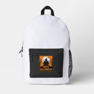 Halloween Haunted House Silhouette Vector Design_1 Printed Backpack