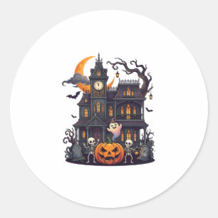 Halloween Haunted House Skeletons Pumpkin Ghost Cr Classic Round Sticker
