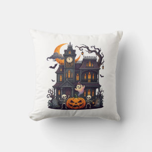 Halloween Haunted House Skeletons Pumpkin Ghost Cr Cushion