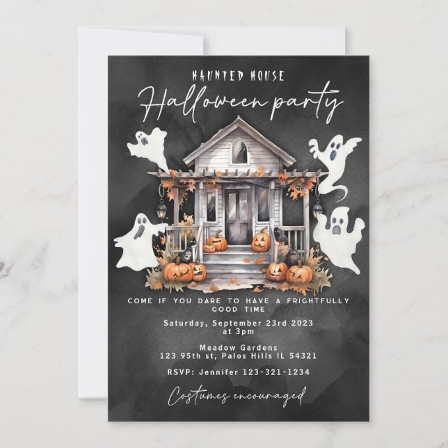 Halloween haunted house spooky ghost party invitation (Front)