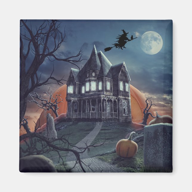 Halloween Haunted House Spooky Graveyard Fridge Magnet (Front)