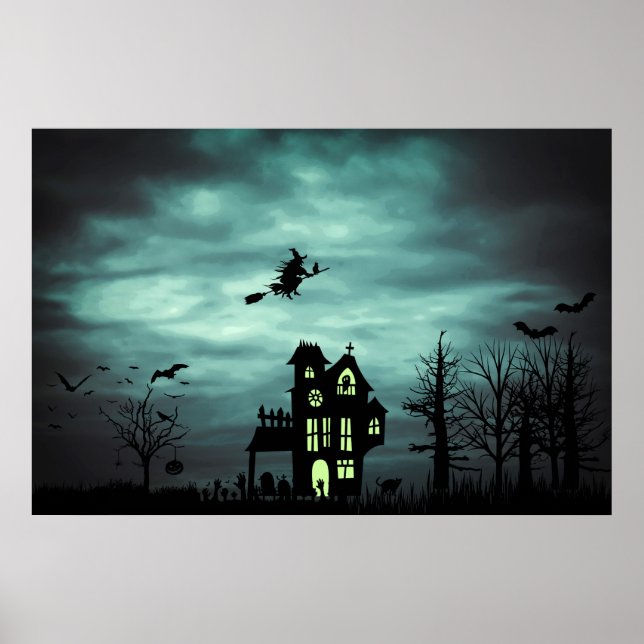 Halloween Haunted House Spooky Scary Witch Poster (Front)