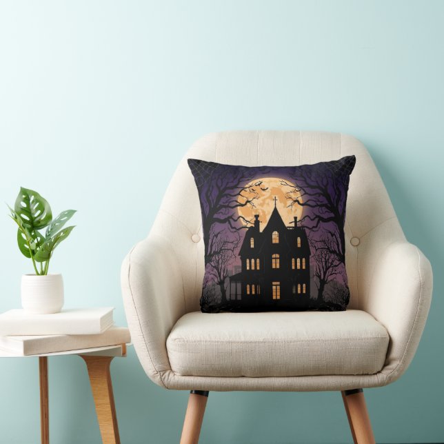 Halloween Haunted House Square Pillow (Chair)