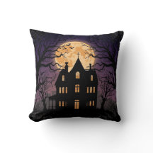 Halloween Haunted House Square Pillow