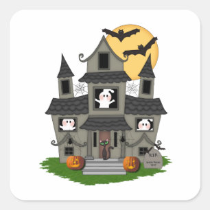 Halloween Haunted House Square Sticker