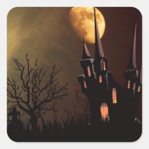 Halloween Haunted House Square Sticker
