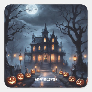 Halloween Haunted House Square Sticker