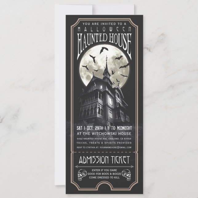 Halloween Haunted House Ticket Invitation (Front)