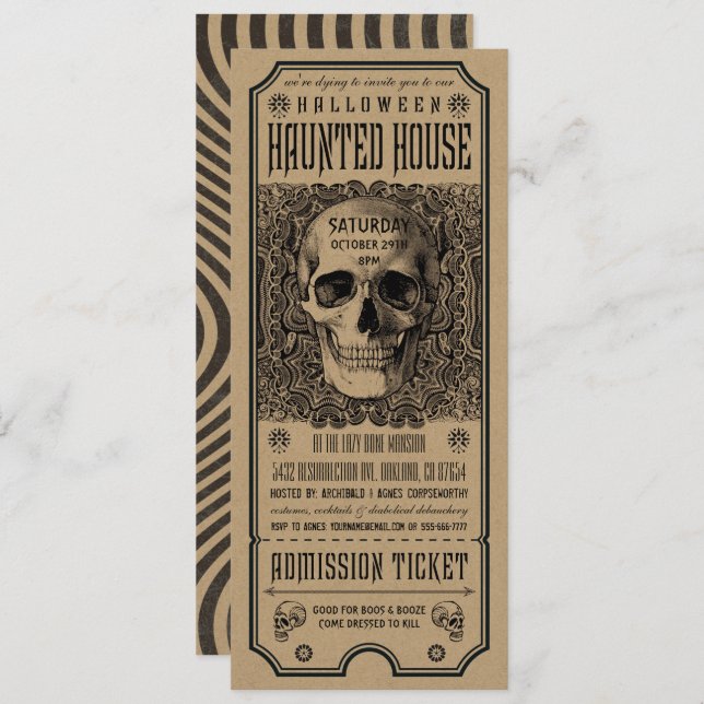 Halloween Haunted House Ticket Invitations Kraft (Front/Back)